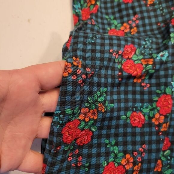 Matilda Jane Dark Teal Blsck Gingham and Floral Button Up Shirt Midi Dress - Picture 12 of 13